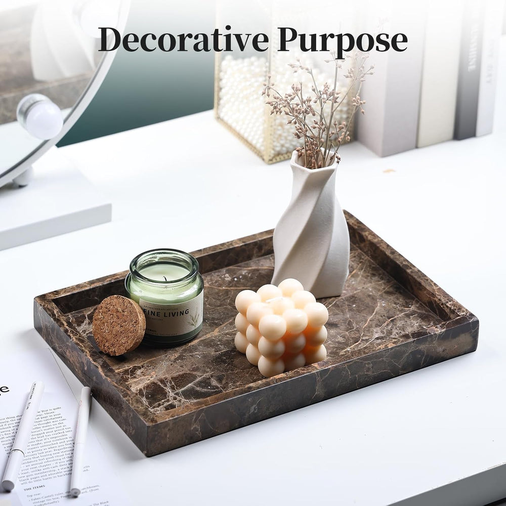 Real Natural Marble Tray for Bathroom, Genuine Marble Stone Vanity Tray, Luxu...