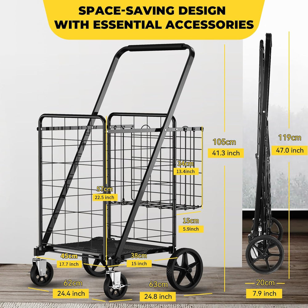 4.5 Cu Ft Folding Shopping Cart with 360° Braked Swivel Wheels