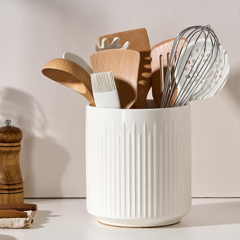JIEMEI HOME Utensil Holder, 7.2" Large Ceramic Stable Utensil Crock for ...