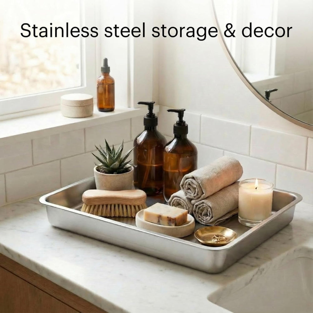 Suclain 2 Pack Stainless Steel Boot Trays for Entryway Under Sink Mat Tray Li...