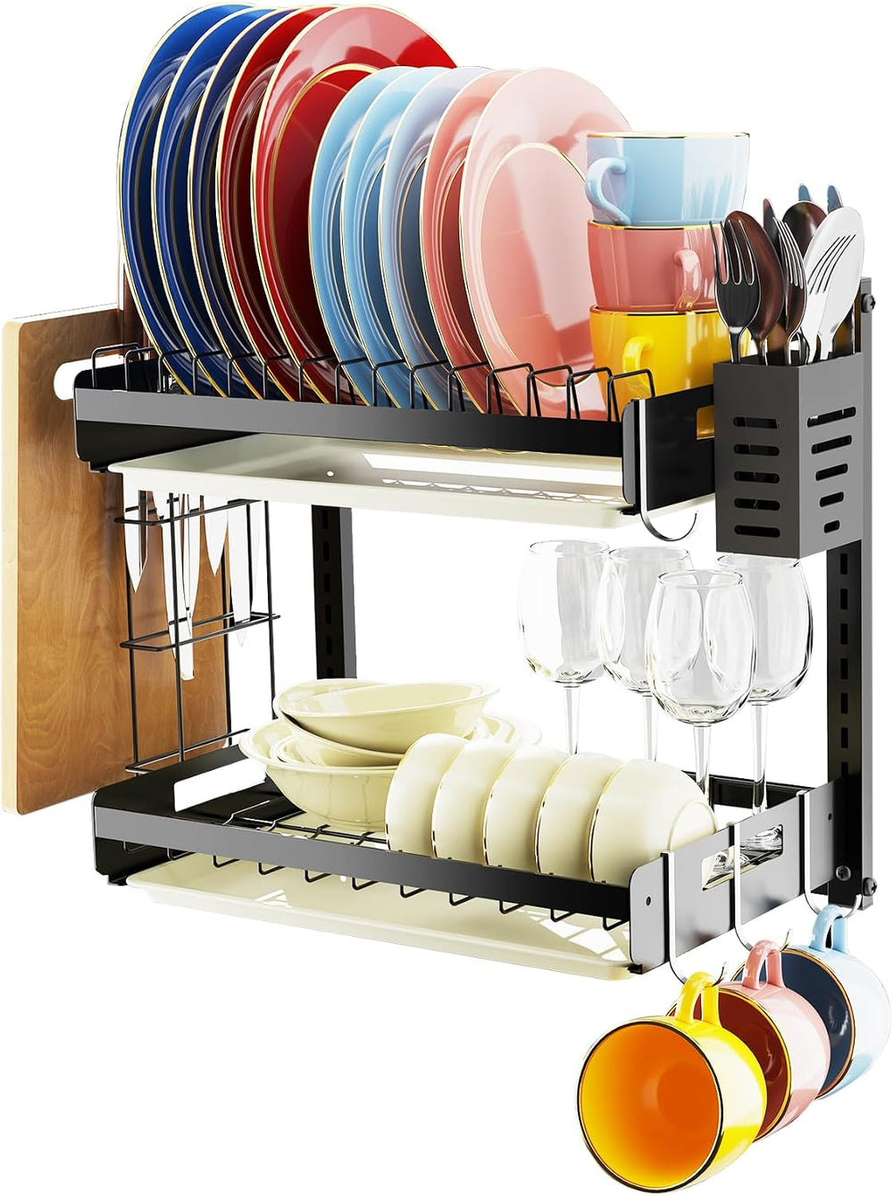 Hanging Wall Mounted Dish Drying Rack, Cutting Board Rack*1, Hook*4, Drain Tr...