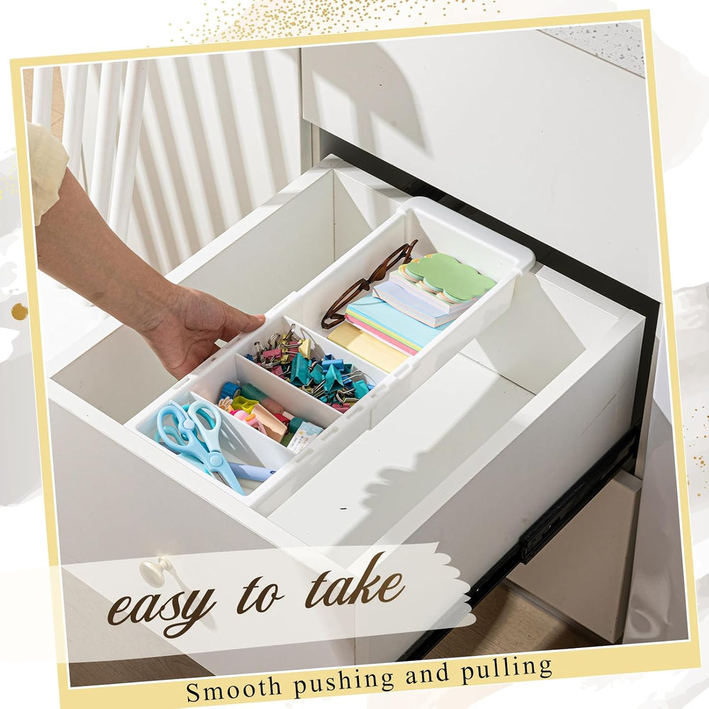 Expandable Deep Drawer Organizer Bins for Desk, White, 4 Pcs
