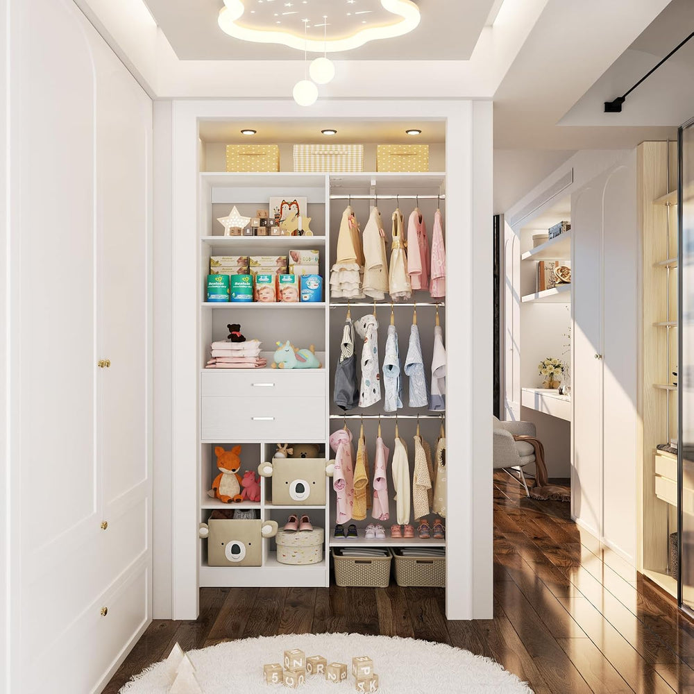 5FT Closet Organizer System with Wooden Drawers, 60 Inches Walk In Closet Sys...