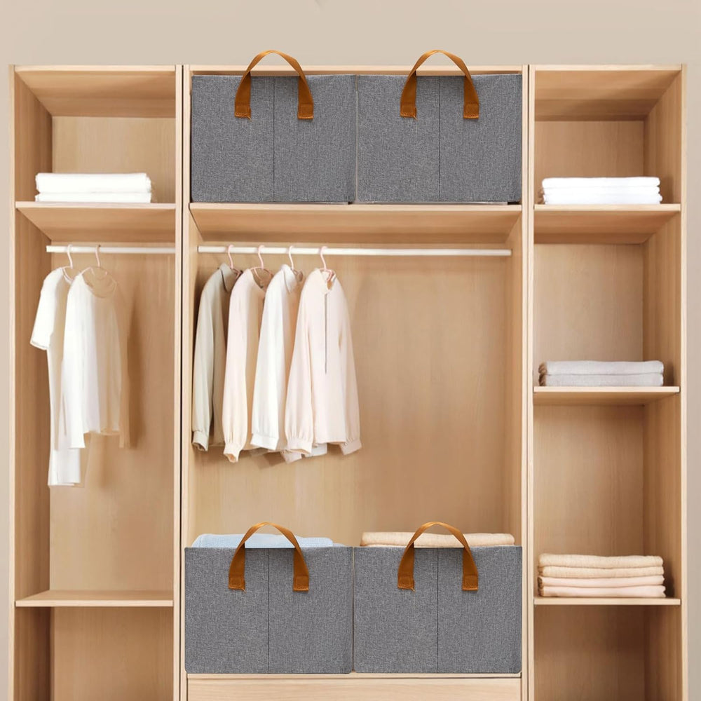 SNWDN 6 Pack Closet Cloth Storage Bins with Handles(Grey 16.5''L x 11...