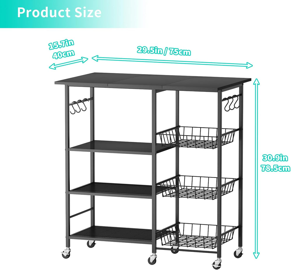 HapiRm Rolling Kitchen Microwave Cart - 4 Tier Microwave Table Stand with Pul...