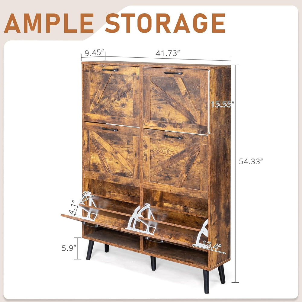 VINGLI 6 Flip Drawer Shoe Cabinet for Entryway, Rustic Brown Shoe Storage Cab...