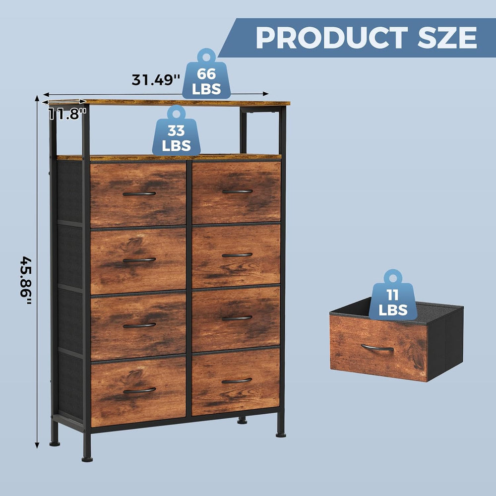 DUMOS Tall 8 Drawer Dresser for Bedroom, Storage Chest of Drawers Cabinet