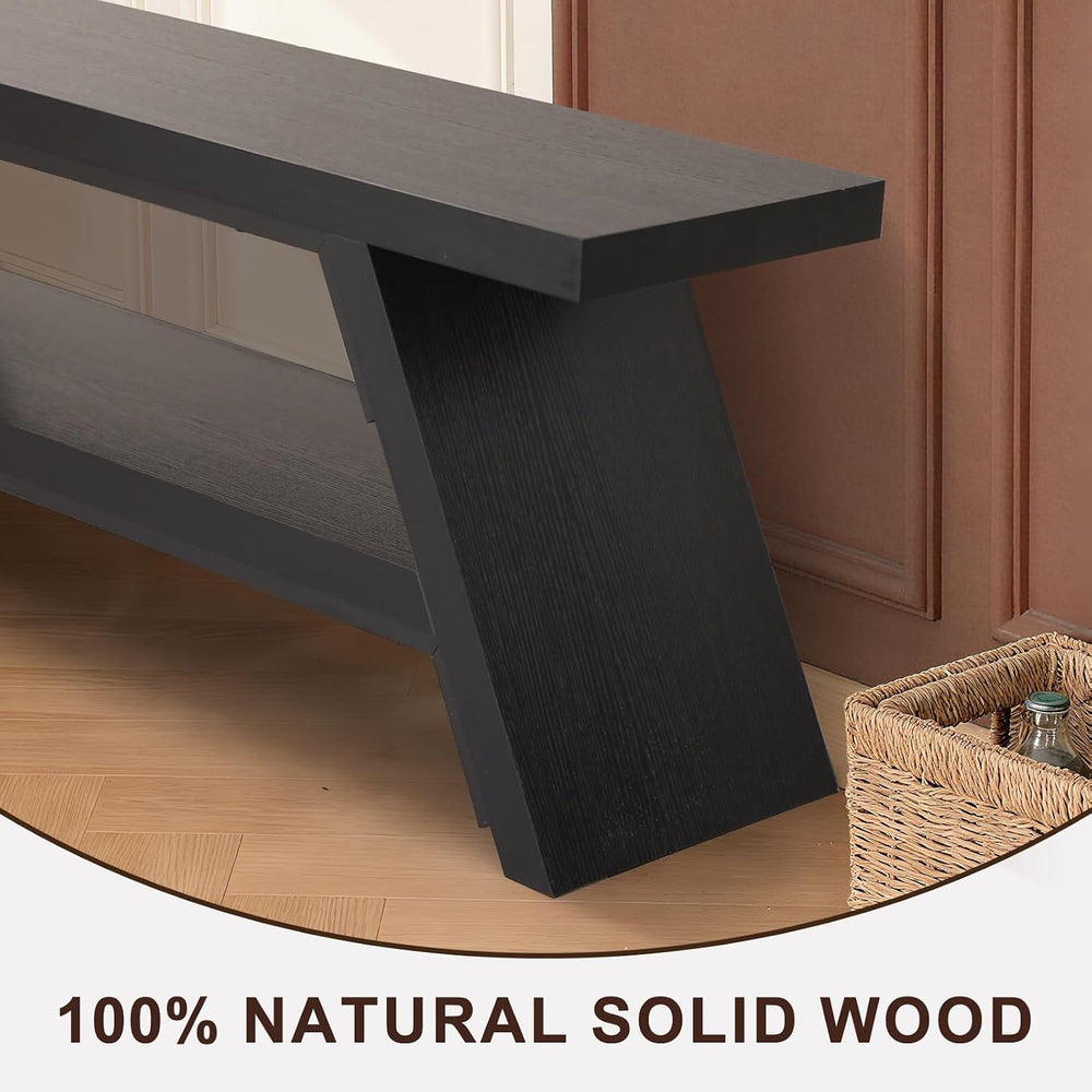 2-Tier Shoe Storage Bench, 55" Large Solid Wood Entryway Stool Storage