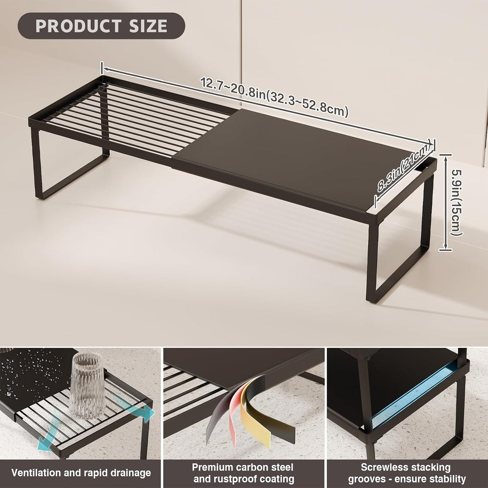Magheo Expandable Cabinet Shelf Organizer, 2 Pack Stackable Kitchen Counter S...