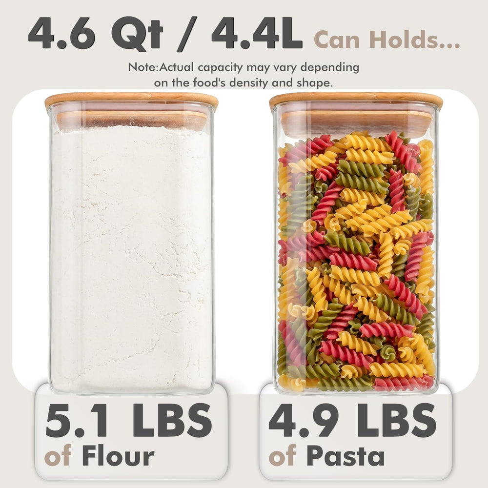 2-Pack 4.6Qt Large Glass Flour Sugar Storage Containers with Lids