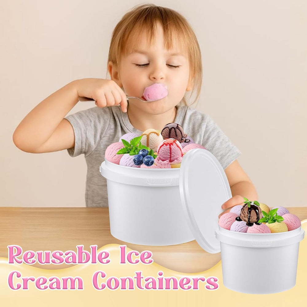 12 Pcs 100oz Ice Cream Buckets with Lids White Plastic Bucket with Handle Foo...