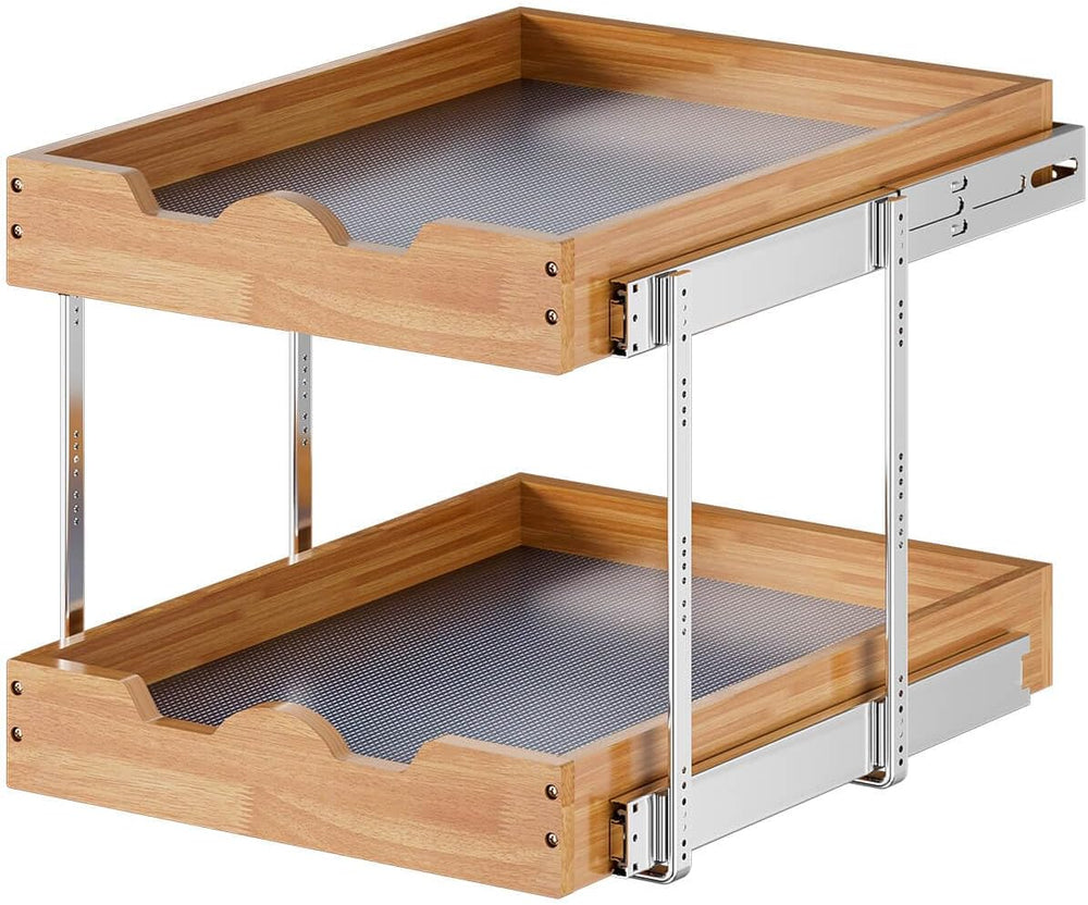 OCG 2 Tier Pull Out Cabinet Organizer (17"W x 21"D), Double Tier Sl...