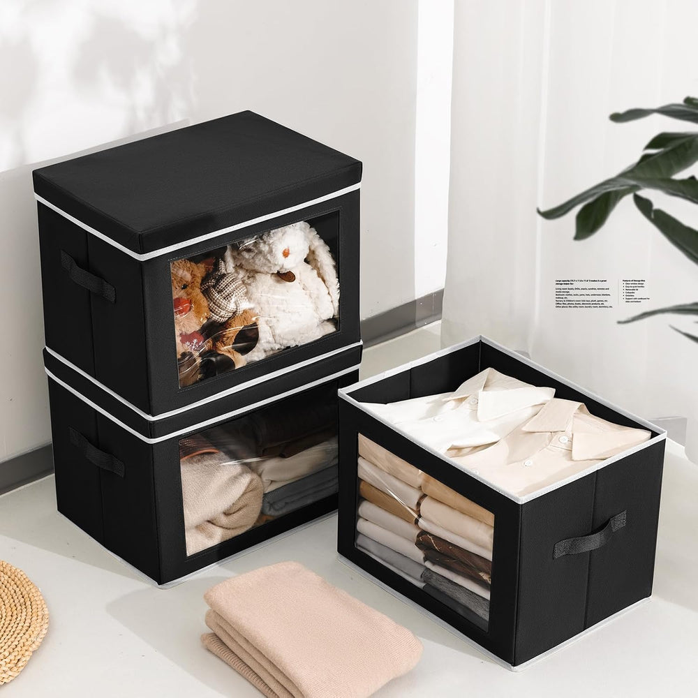 Homsorout Stackable Storage Bins with Lids - Large Decorative Basket with Lid...