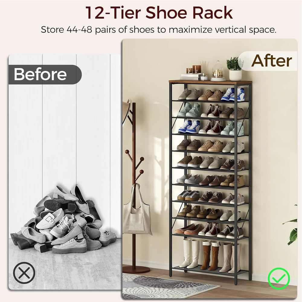 MAHANCRIS 12 Tier Shoe Rack, Shoe Storage Organizer, Holds 44-48 Pairs