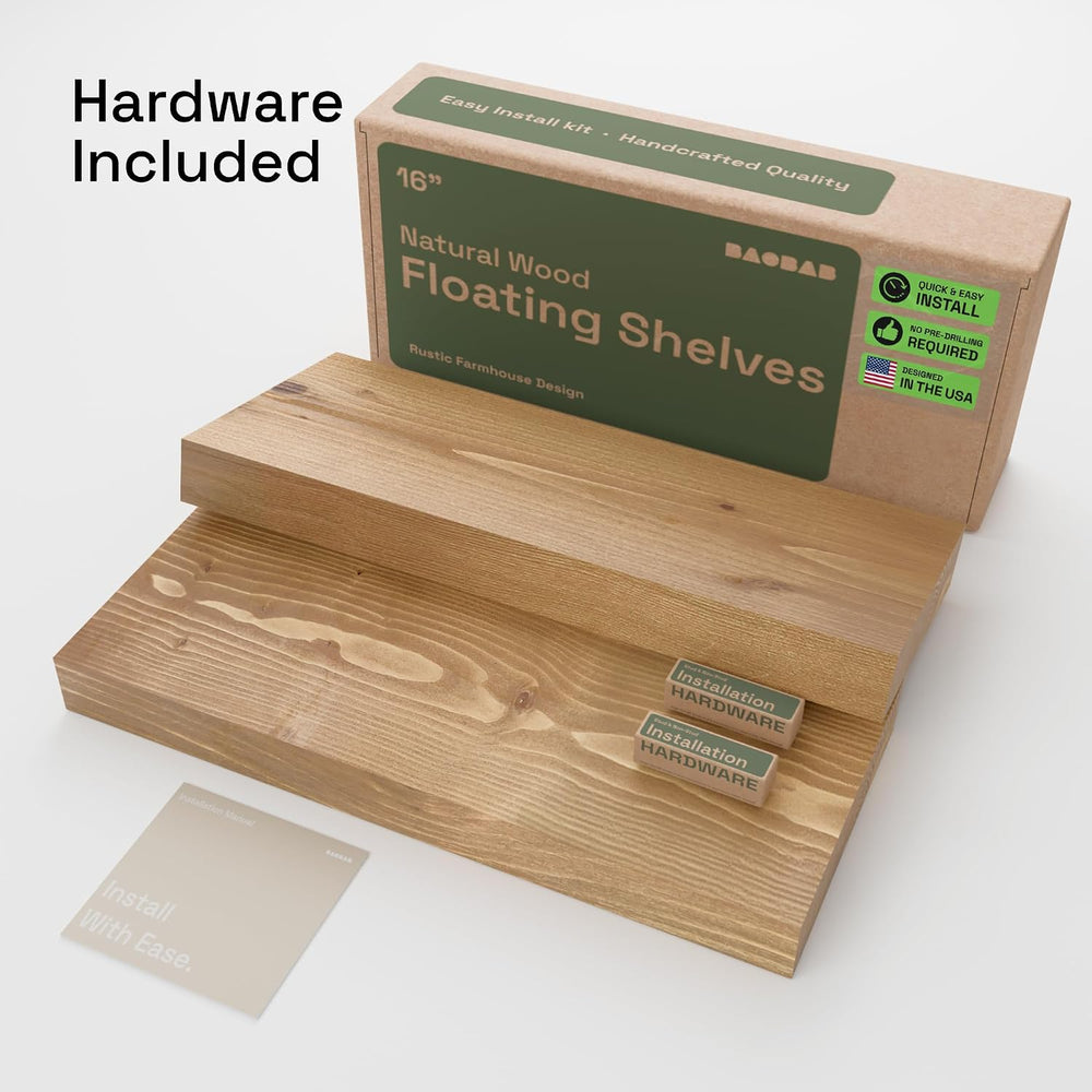 Natural Wood Floating Shelves for Wall 16 Inch Oak, Wooden Bathroom Shelf