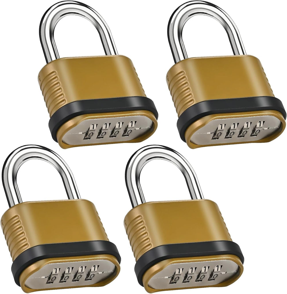 4 Pack Combination Locks, Golden 4-Digit Heavy Duty Combo Lock