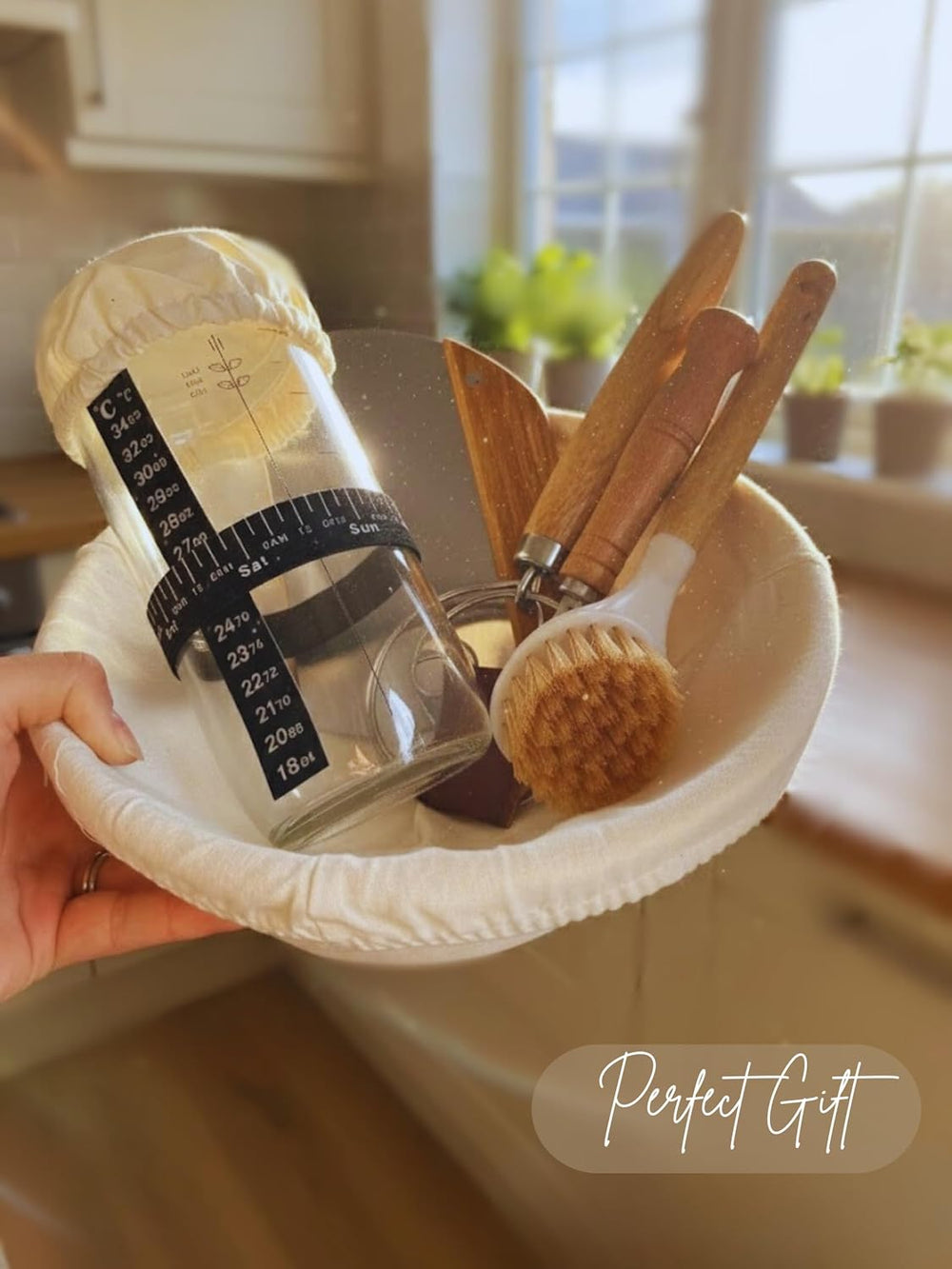 Sourdough Starter Kit - Banneton Bread Proofing Basket Set with Liners, Sourd...