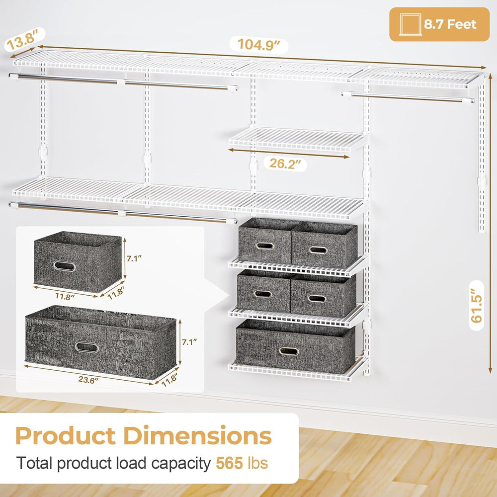 Sturdy Closet Organizer System: 8.7 Ft. Custom Metal Wire Shelving
