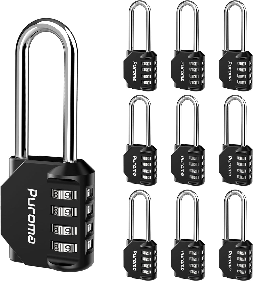 Puroma 10 Pack Combination Lock 4 Digit 2.6 Inch Padlock Gate Shed Black