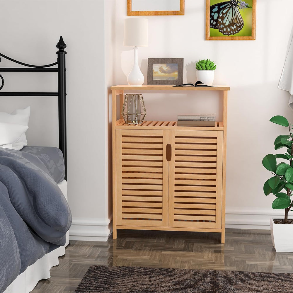 Bamboo Bathroom Storage Cabinet with 2 Doors, Floor Freestanding Cabinet