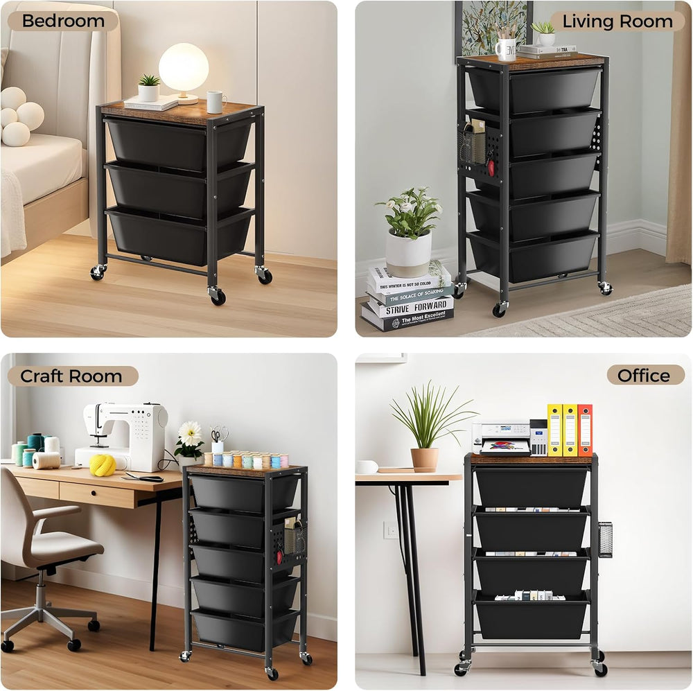 Rolling Cart with 3 Drawers, Plastic Drawer Storage Carts with Lockable Wheel...