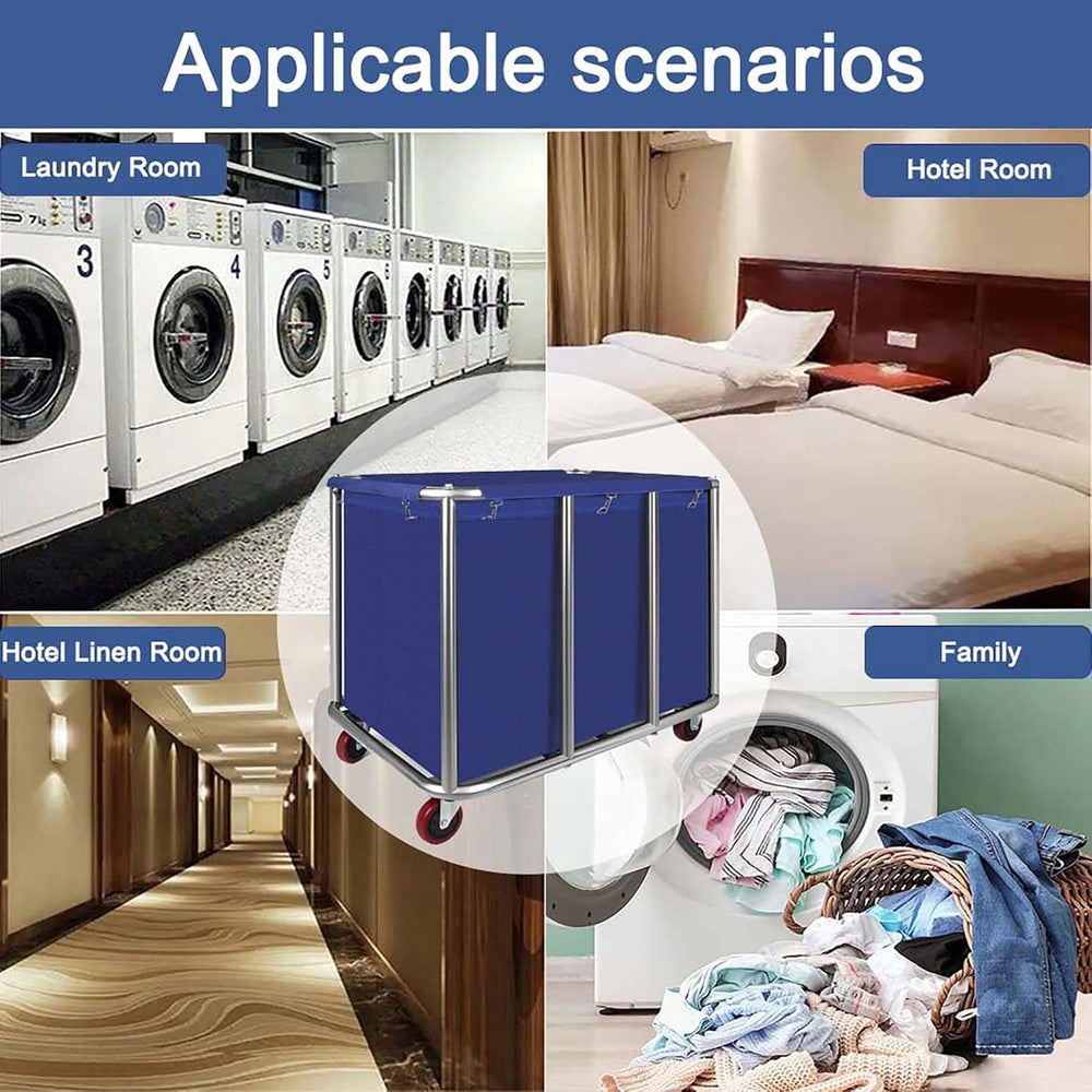 Commercial Laundry Cart with Wheels, 470L Industrial Rolling Laundry Basket, ...