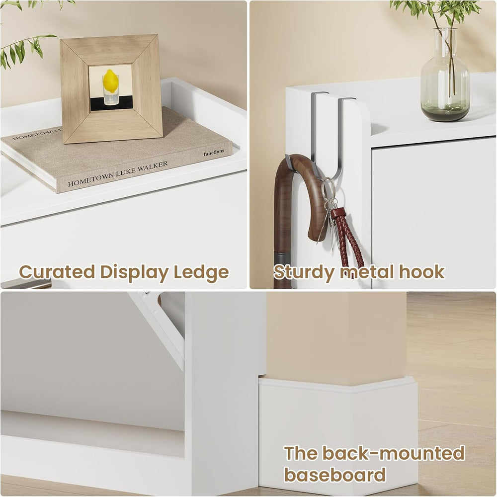 Modern Shoe Cabinet Organizer with 4 Flip Drawers, 47.2" W White
