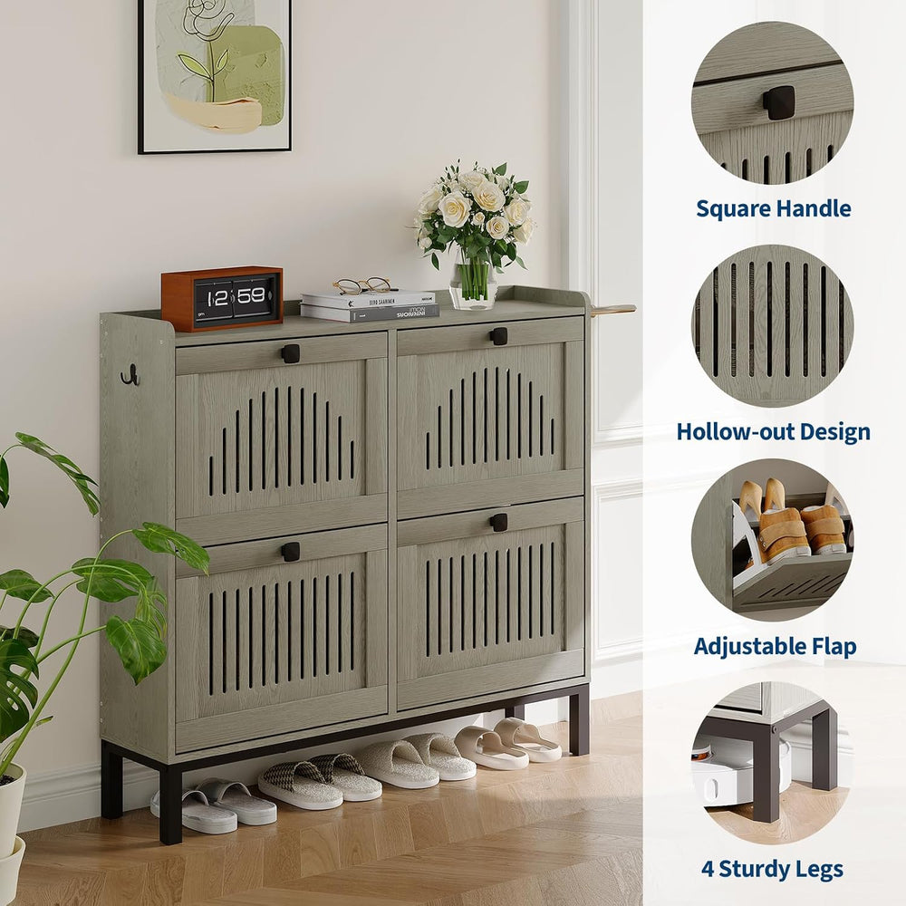 Garvee 4 Flip Drawer Shoe Cabinet with Adjustable Shelves, Hidden Shoe Organi...