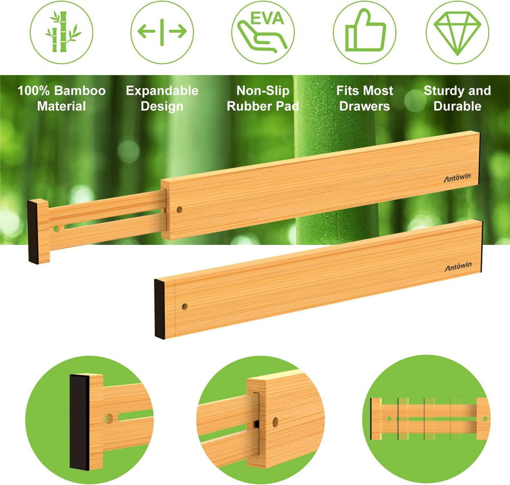 ANTOWIN Bamboo Drawer Dividers Organizers 16pcs, Expandable Drawer Separators...