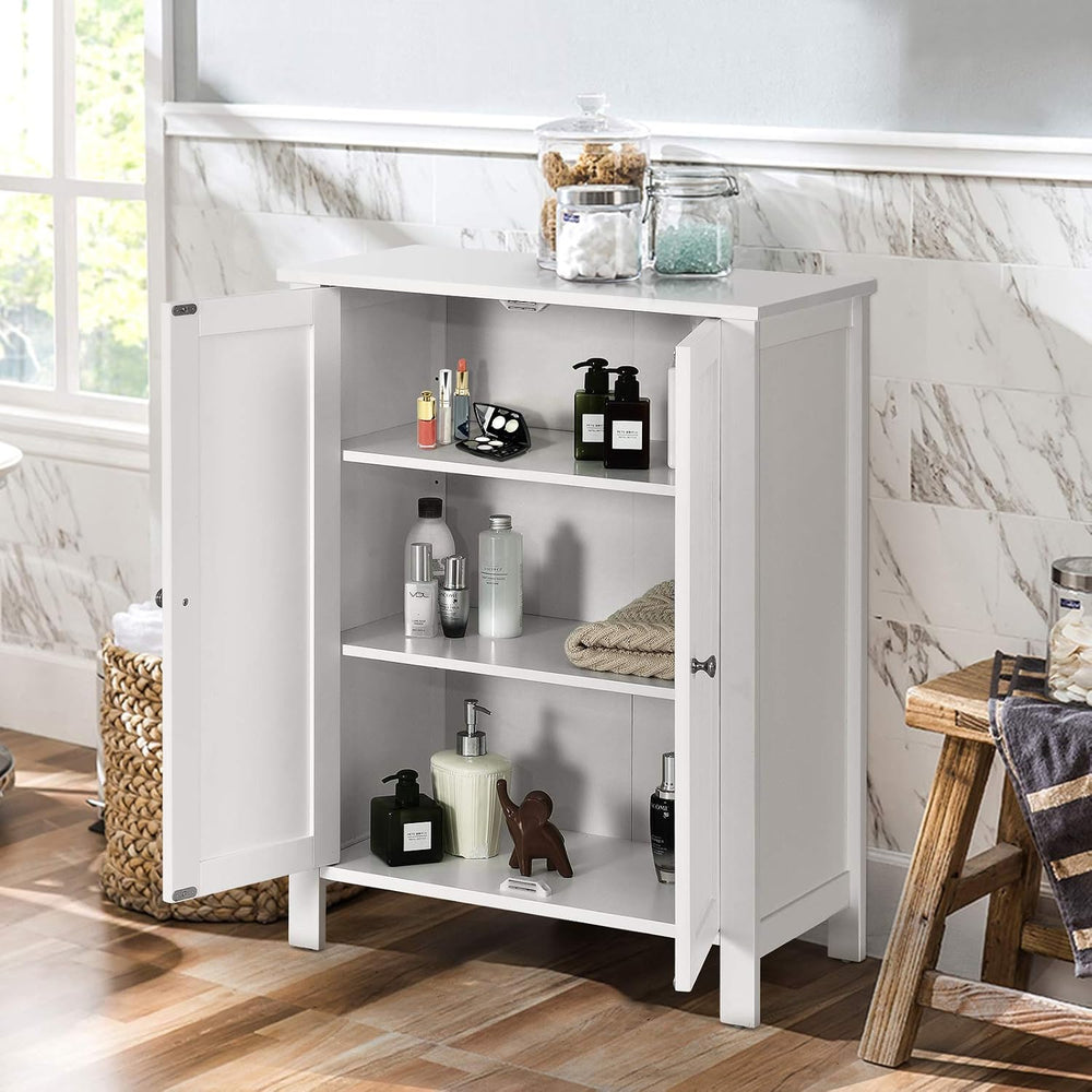 Tangkula Bathroom Floor Cabinet, 3-Tier Storage Cabinet with Double Door &...