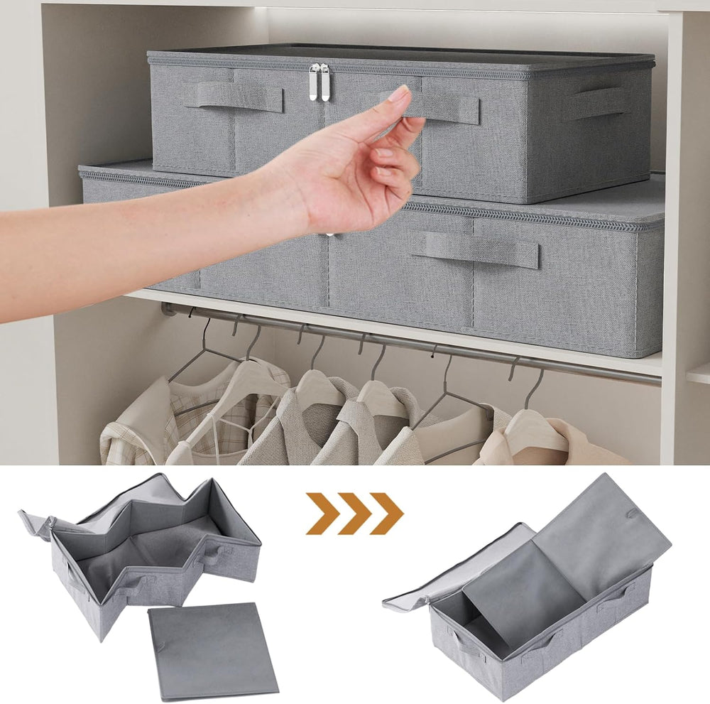 Underbed Fabric Storage Box with Lids,23.6x11.8x5.9in,Grey,3 Pack