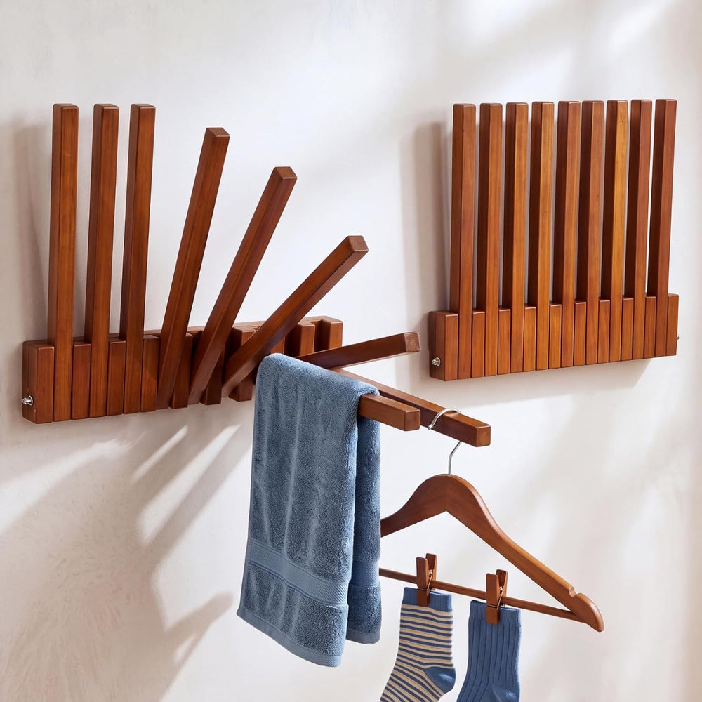 Novabright 2 Pcs Pine Wood Wall Mounted Drying Rack for Laundry, Original