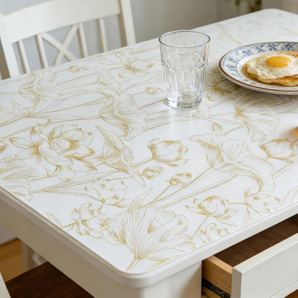 Shelf Liners Thickened Non-Slip Non Adhesive Light Base Gold Lotus Pattern