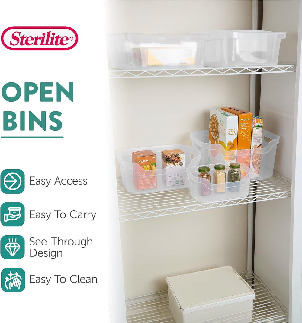 Sterilite 7 x 11 x 14.25 Inch Polished Open Scoop Front Storage Bin with Comf...