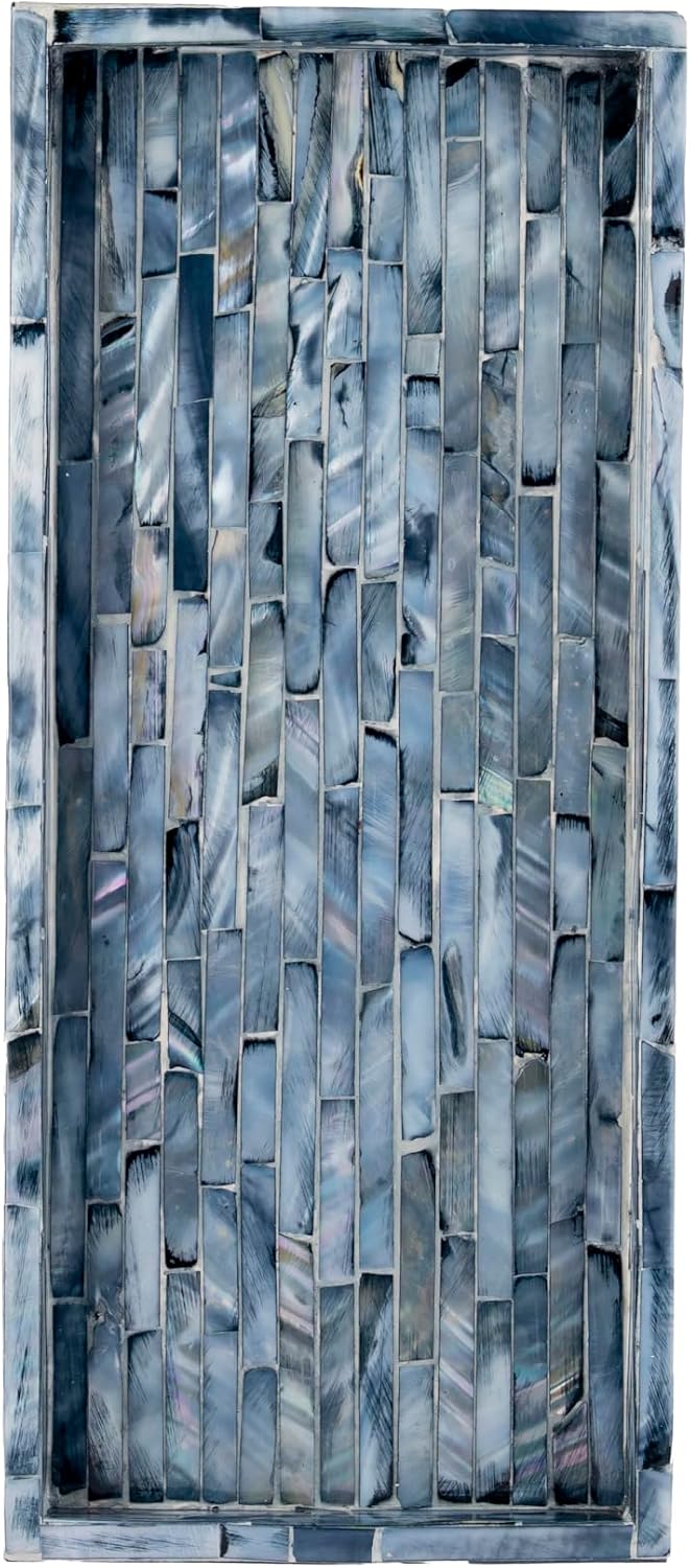 PEMAR Blue Mother of Pearl Tray Set of 2 – Handcrafted Decorative Vanity &...