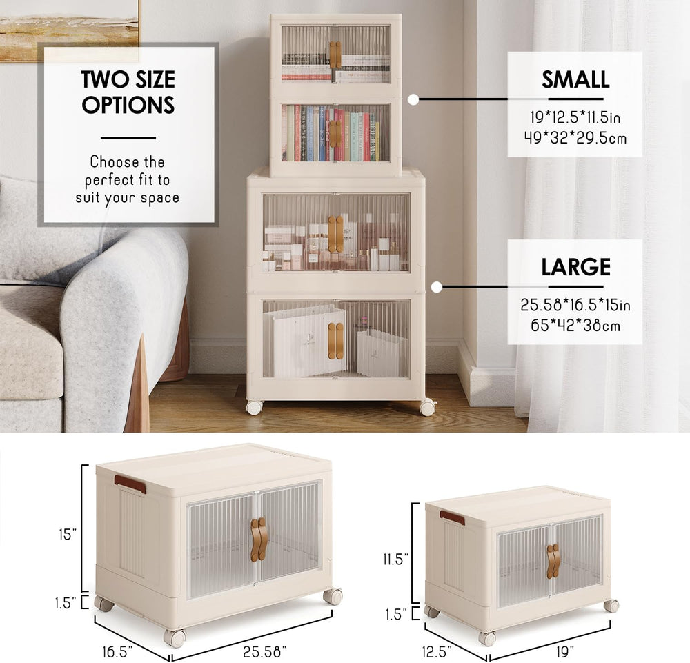 3 Tier Large Stackable Storage Bins with Lids Open Front & 360° Wheels 84...
