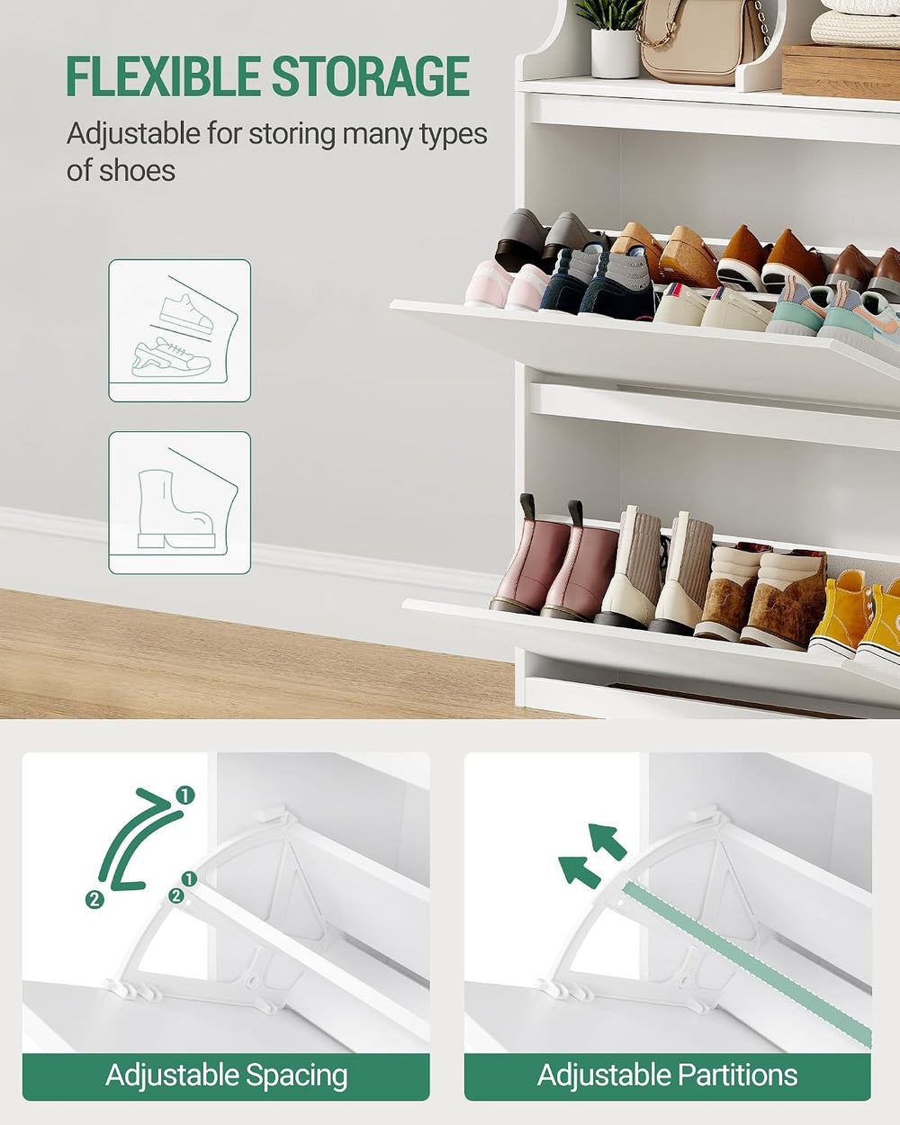 Hzuaneri Shoe Cabinet, Narrow Hidden Shoe Storage Cabinet for Entryway