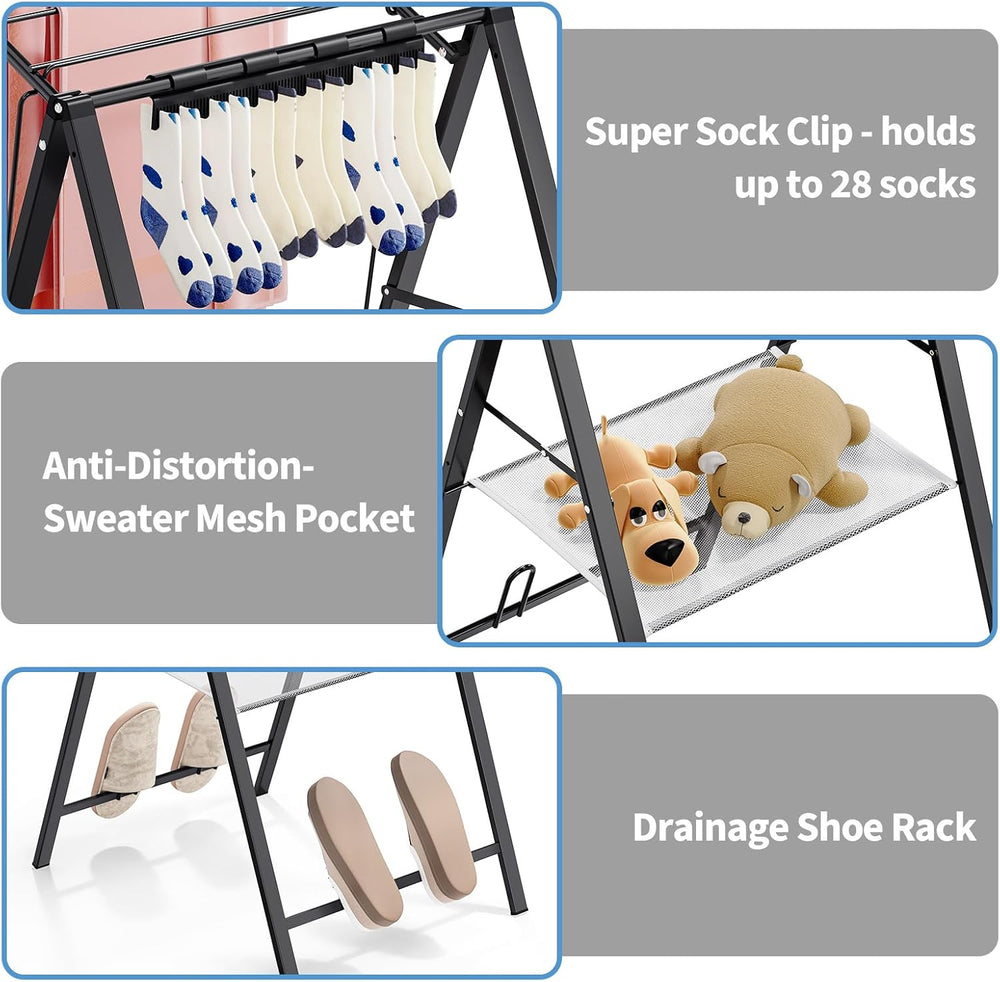 APEXCHASER 6 Height Adjustable Clothes Drying Rack with Shoe Slots, Black
