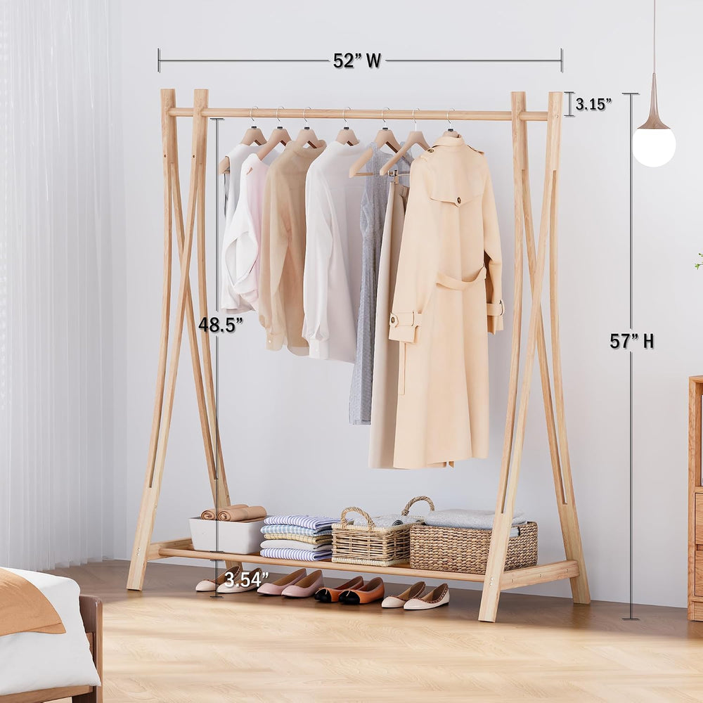 Wooden Retail Display Hanging Clothes Rack with Storage Shelf, 52" W x 5...
