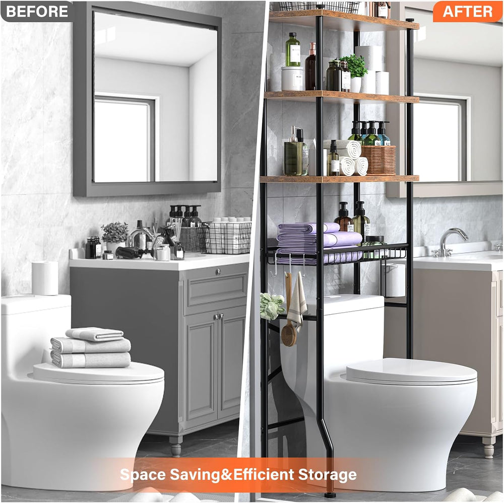 Over-The-Toilet Storage Shelves, 4-Tier Bathroom Organizer Shelf Over Toilet ...