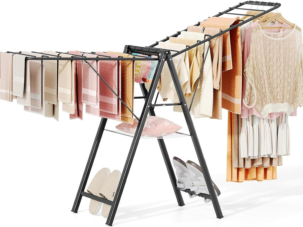 APEXCHASER Clothes Drying Rack, 67.3" L Height Adjustable, Foldable, Black