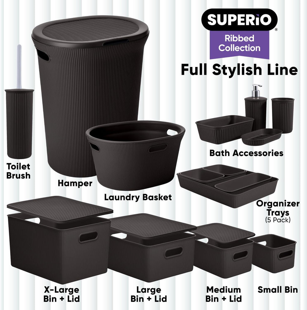 Superio Ribbed Collection - Decorative Plastic Basket Open Home Storage Bins ...