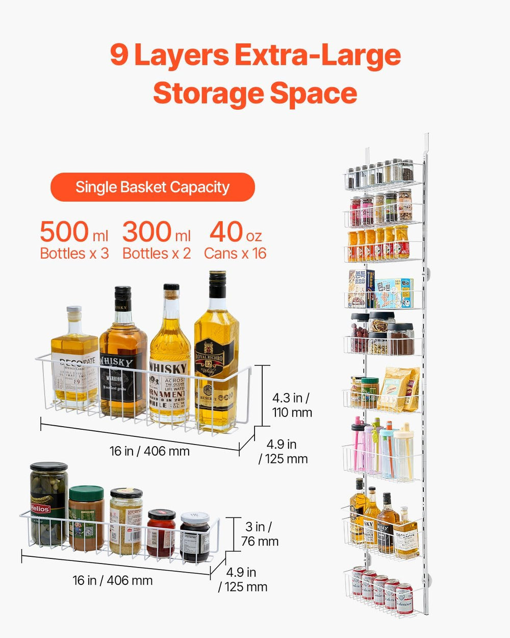 VEVOR Over the Door Pantry Organizer, 9-Tier Pantry Organization and Storage,...