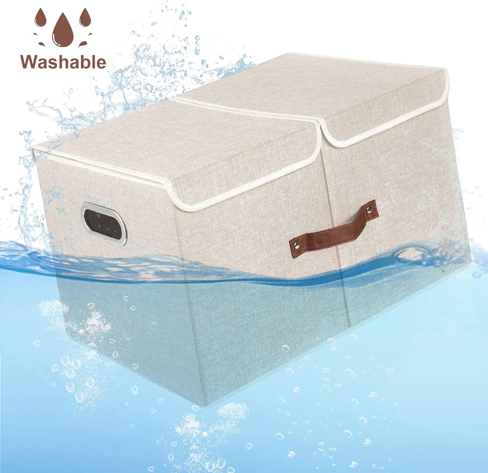 TYEERS Extra Large Collapsible Storage Bins with Lids and Compartments, Washa...