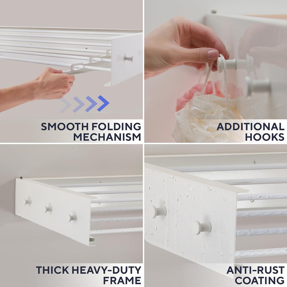 Foldable Wall Mounted Drying Rack 40 inch - Easy to Install Hanging Rack for ...