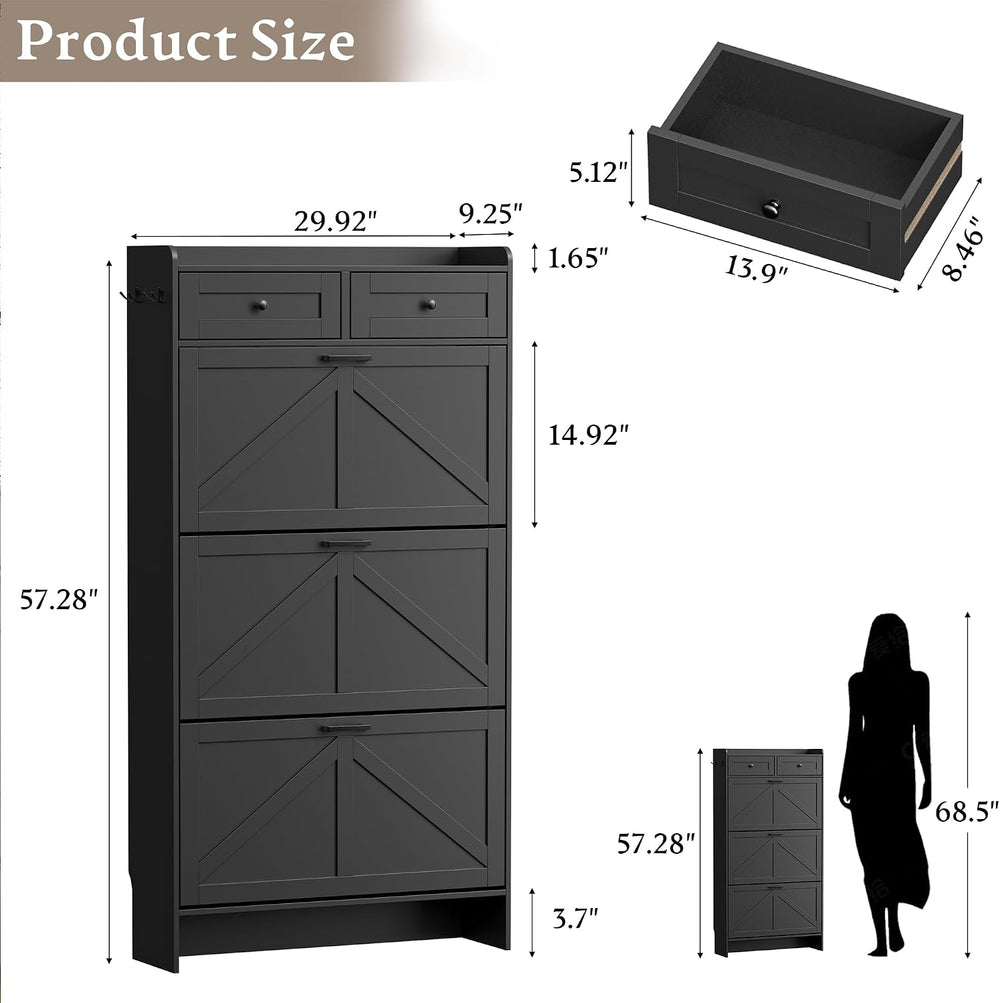 BORNOON Shoe Storage Cabinet for Entryway, Farmhouse Narrow Shoe Cabinet with...