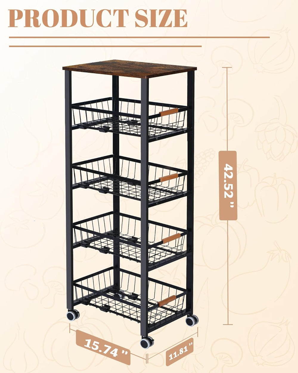 Mythinglogic 5-Tier Fruit & Vegetable Organizer with 4 Pull-Out Baskets