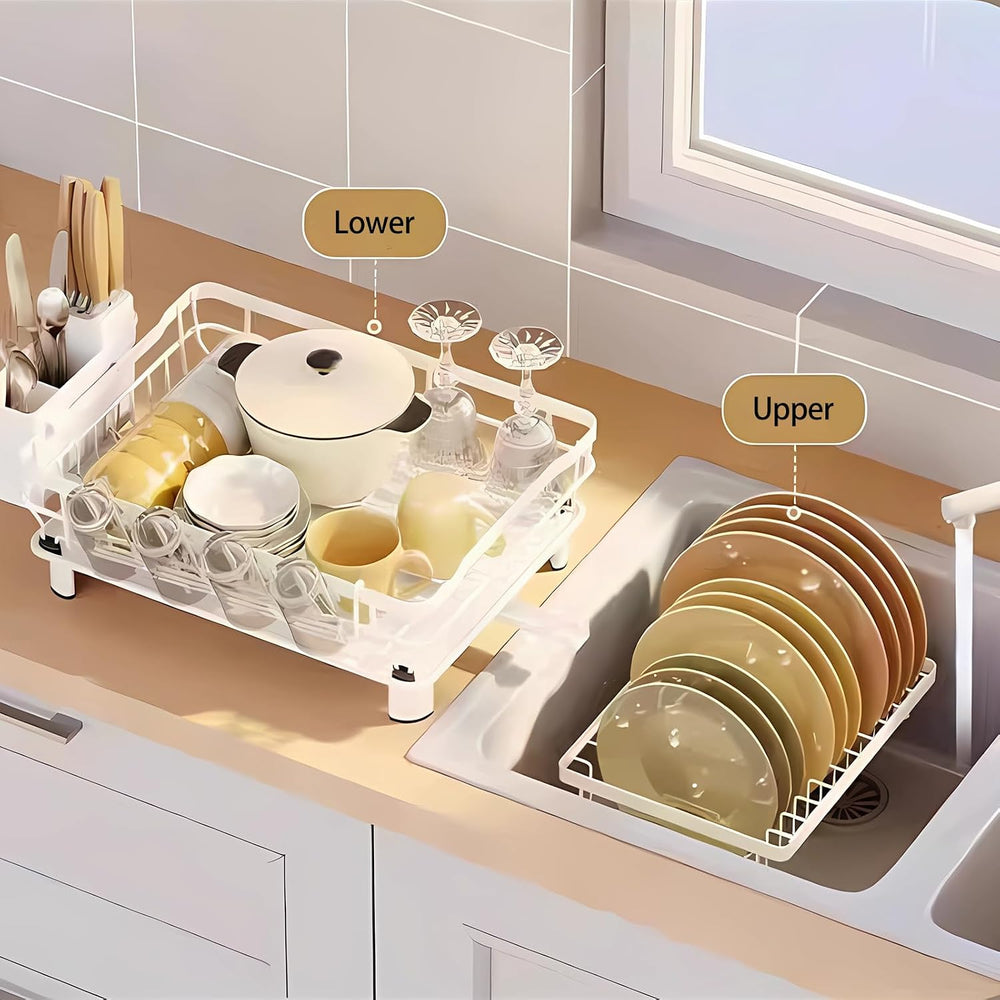 Small 2 Tier Dish Drying Rack, Space Saving Dish Racks for Kitchen Counter, K...
