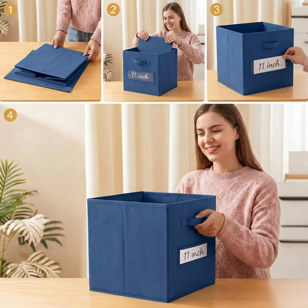 Storage Bins,11" Cube Storage Bin with Labels,10pcs,Navy Blue