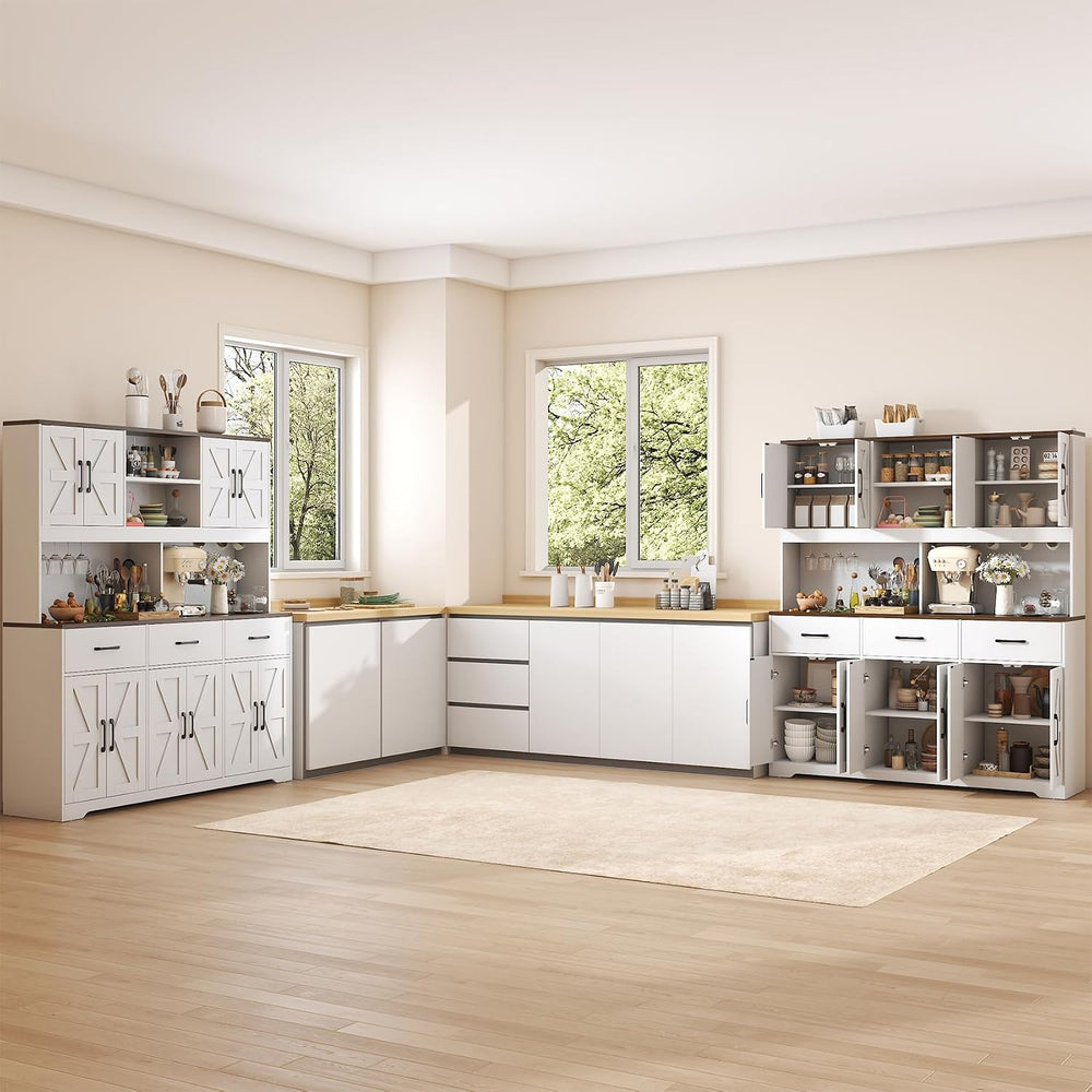 71" Tall Kitchen Pantry Cabinet with Charging Station, 62" W Food P...
